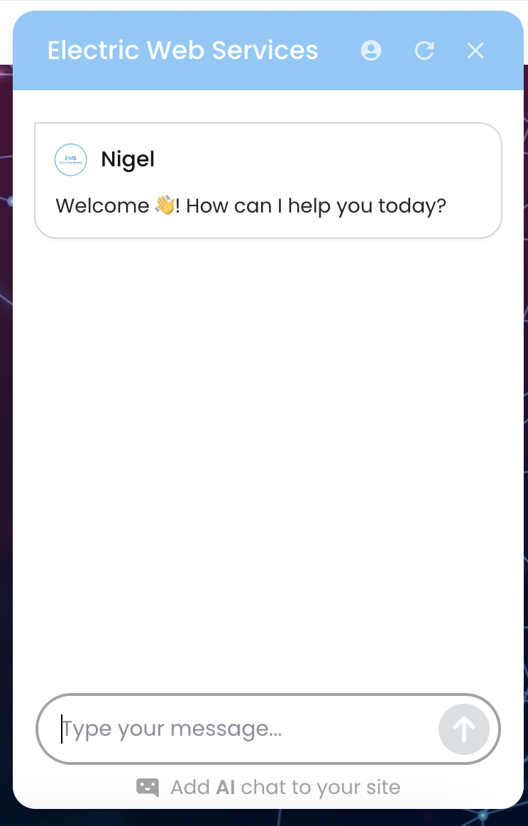 AI chatbot running on Electric Web Services website