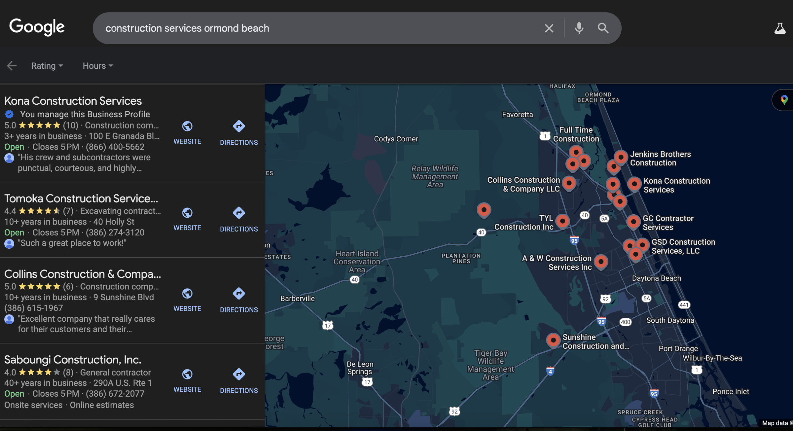 Google Business Profile and Maps visibility example — Kona Construction
